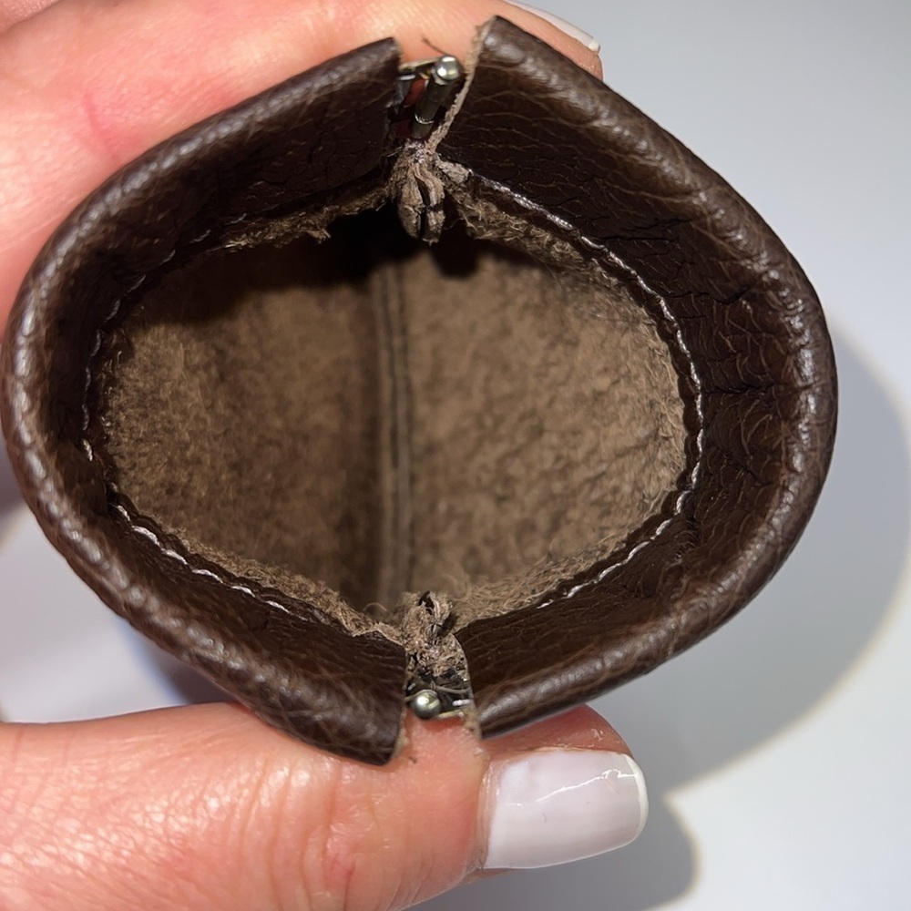 Vintage Brown Pebbled Leather Snap Frame Coin Key Pouch - Picture 3 of 3